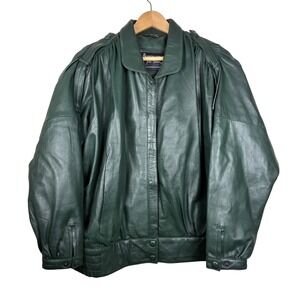 Vintage Jean Pierre Bomber Jacket Ladies XL Green Leather Snap Front India